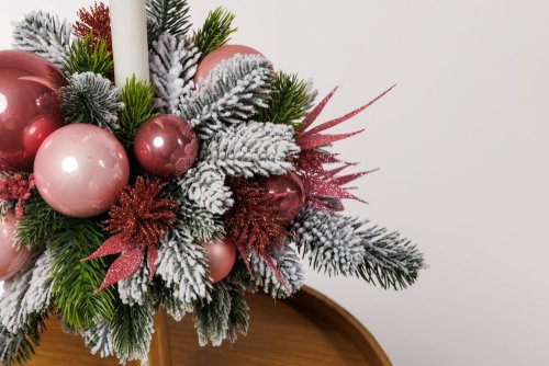 Aranžmán s jednou sviečkou-Pink Xmas