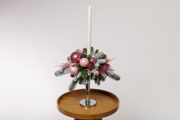 Aranžmán s jednou sviečkou-Pink Xmas
