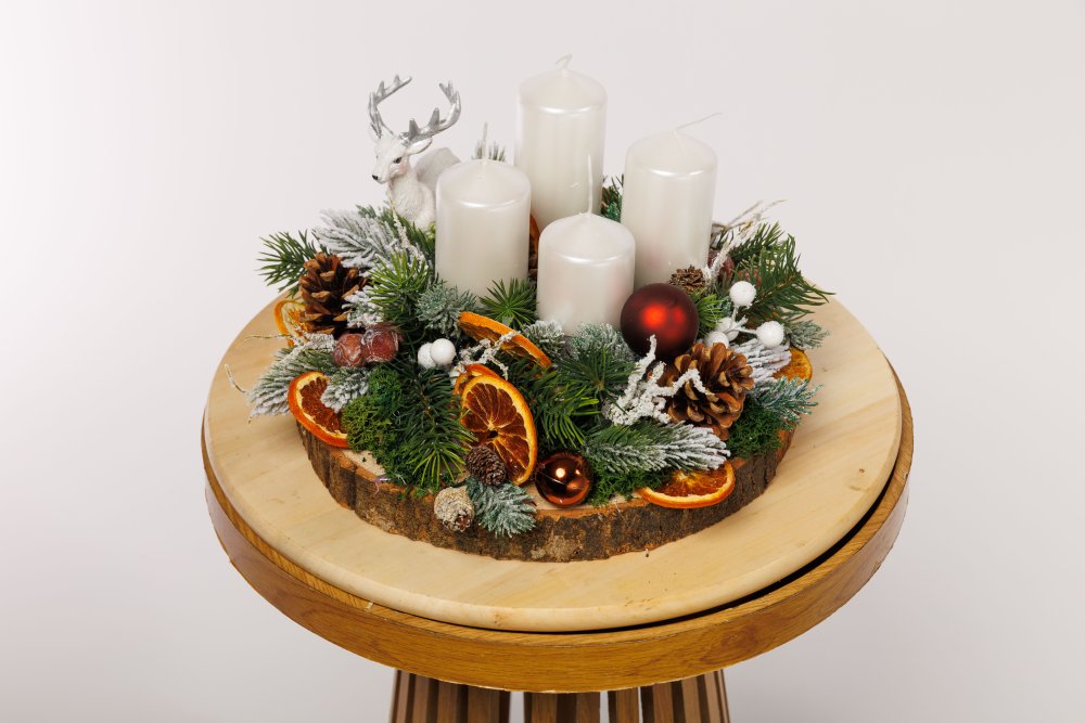 Adventný aranžmán - Merry Christmas, biely