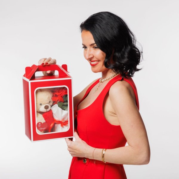 Krabička Lásky - plyšák a kytica