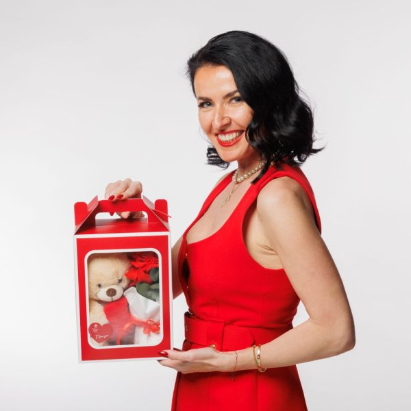 Krabička Lásky - plyšák a kytica