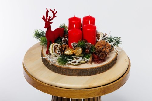 Adventný aranžmán - Merry Christmas, červený