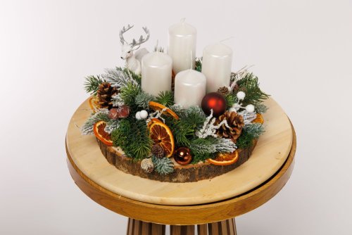 Adventný aranžmán - Merry Christmas, biely