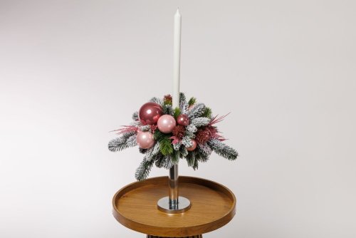 Aranžmán s jednou sviečkou-Pink Xmas