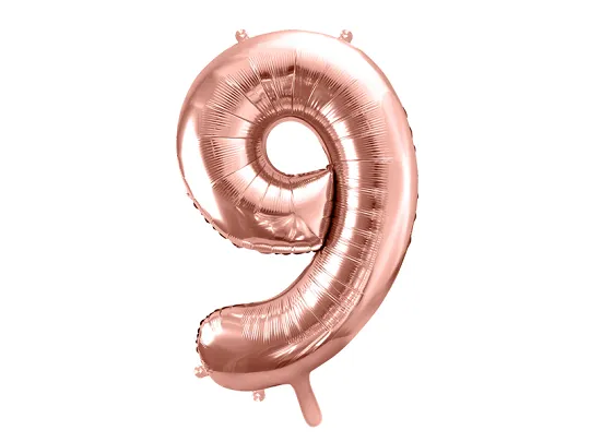 Fóliový balón číslo ''9'' - Farba: Rose Gold, Plnenie balónov: Naplnený héliom