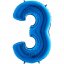 Fóliový balón číslo ''3" - 102 cm - Farba: Modrá, Plnenie balónov: Naplnený héliom