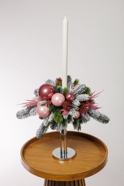 Aranžmán s jednou sviečkou-Pink Xmas